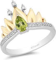Amazon.com: Jewelili Enchanted Disney Fine Jewelry Sterling Silver And 10K  Yellow Gold 1/10 Cttw Diamond and Peridot Tiana Water Lily Tiara Ring, Size  5: Clothing, Shoes & Jewelry