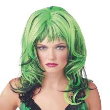 Black And Green Wig Black Green Hard Rockin Witch Wig Oriental Trading Green Wig Full Lace Wig Human Hair Curly Human Hair Wig