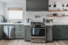 Modern Olive Green Kitchen Before After Lemon Thistle Modern Kitchen Remodel Modern Kitchen New Kitchen Cabinets