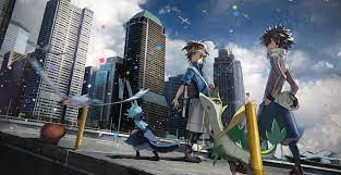 anime picture search engine 2boys bag black hair brown hair building cityscape confetti dewott hue pokemon jacket kyouhe pokemon art pokemon black pokemon