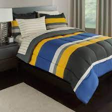 The home of your dreams is just an overstock order away! Gray Yellow Blue Stripes Boys Teen Full Comforter Set 7 Piece Bed In A Bag Walmart Com Walmart Com