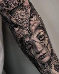 Finally Here Is The Tattoo I Ve Posted In Progress The Last Time I Made It At N R Studios London Realistic Owl Tattoo Headdress Tattoo Owl Tattoo Sleeve