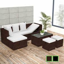 Vidaxl Patio Outdoor Wicker Rattan Sofa Stool Table Garden Lounge Set 2 Colors Patio Furniture Sets Corner Sofa Set Rattan Garden Corner Sofa