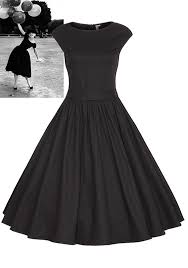 Mi Longue Robe Patineuse Plisse Manches Courtes Audrey Hepburn Vintage De Soiree Noir Robe Mi Longue Robes
