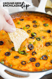 Ground Beef Enchilada Dip Cheesy Appetizer Dip For A Crowd Recipe Cheesy Appetizer Beef Enchilada Dip Ground Beef Enchiladas
