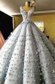 Princess Gray Tulle 3d Flower Lace Long Puffy Ball Gown Long Formal Prom Dress Formal Prom Dresses Long Ball Gowns Gowns