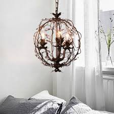 Wire Globe Chandelier Lighting Rustic Vintage Metallic Living Room Lighting In Antique Brass Beautifulhalo Com