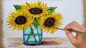 Flowers in a jar canvas. Painting Sunflowers In A Mason Jar On Burlap Canvas Acrylic Tutorial Live Youtube
