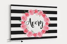 Black And White Canvas Painting Images Black White And Pink Floral Personalized Canvas Nursery Art For Above The Crib Baby Canvas Art Cute Canvas Paintings Custom Nursery Art