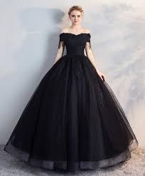 Black Off Shoulder Lace Tulle Long Prom Dress Black Evening Dress Black Wedding Gowns Black Wedding Dresses Wedding Dresses Lace Ballgown