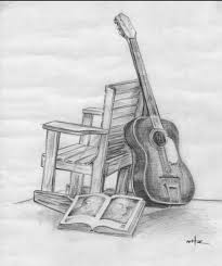Guitar Chair Book Still Life Art Drawings Sketches Simple Pencil Art Drawings Art Drawings