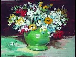How To Paint A Van Gogh Vase With Zinnias And Flowers 60 Min Tutorial Flower Painting Sunflower Painting Painting