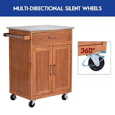 Kingrack kitchen island storage trolley with wine rack,serving trolleys with for. Costway Wood Kitchen Trolley Cart Stainless Steel Top Rolling Storage Cabinet Island Walmart Com Walmart Com