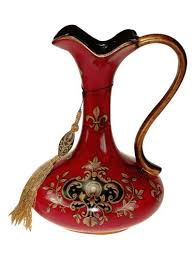 Kirmizi Desenli Sik Surahi Modeli Antikalar Aluminyum Folyo Sanat Vazolar