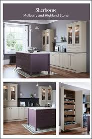 Sultry Purple Kitchen With Warm Grey Tones Purple Kitchen Purple Kitchen Cabinets Shaker Kitchen Design