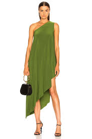 Norma Kamali One Shoulder Diagonal Dress In Olive Dresses Norma Kamali Fashion Line