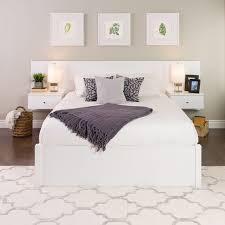 Floating attached nightstand (& peek at the leg). Floating Queen Headboard With Nightstands White Brylane Home