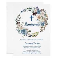 Blue Floral Baby Boy Baptism Invitation Zazzle Com Baptism Decorations Boy Boy Baptism Baptism Invitations