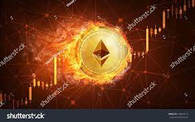 Golden Ethereum Coin In Fire With Bull Trading Stock Chart Ethereum Blockchain Token Grows In Price On Stock Ma Stock Charts Trading Charts Stock Illustration