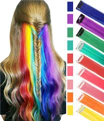 Amazon Com Sararhy 9 Pcs Rainbow Hair Extensions Colored Party 21inch Highlights Straight Hair Extension Clip In For Girls And Dolls Kids Costume Wig Pieces Beauty