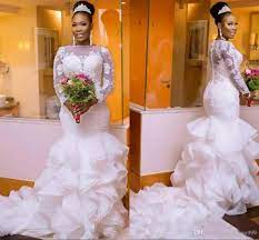 South African Nigerian Mermaid Wedding Dresses Plus Size 2018 Long Sleeve Sheer Neck Bodycon Fishtail Bridal Gowns Beaded Chic Layer Ruffles From Veralove999 Bridal Gowns Mermaid Wedding Gown Styles Backless