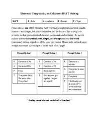 Raft Writing Prompt Choice Assignment On Topic Elements Compounds And Mixtures Writing Prompts Prompts Vocabulary Skills
