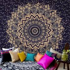 The elegant colours used in this wall hanging/bedspread will match your bedroom decor. Blue Gold Passion Ombre Mandala Tapestry Boho Mandala Tapestry Wall Hanging Gypsy Tapestry Blue Tapestry Wall Hanging Mandala Tapestries Indian Bedspread Picnic Bedsheet Blanket Wall Art Tapestries Home Decor