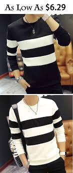Black And White Striped Sweater Mens 9 99 Men S Basic Long Sleeve Sweatshirt Striped Black White Round Neck White L Fall Knitting Women Sweater Mens Outfits Hoodie Fashion