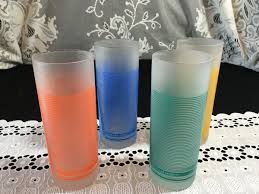 Set of 4 Multicolor Frosted "Emanuel Ungaro" Iced Tea Glasses