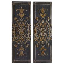Black And Gold Kitchen Wall Decor Set 2 Embossed Wall Panels Black Gold 46 Scrolling Wood Art Tuscan Traditional Tuscan Decorating Decorative Panels Tuscan Home Decorating
