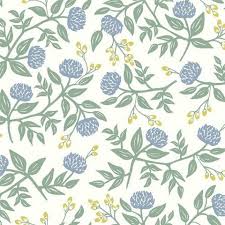 The rose botanical print from rifle paper co., with it's soft pink and peach florals, brings a whimsical and romantic feel to any room in your home. Ri5148 Periwinkle Sage Large Scale Floral Peonies Rifle Paper Wallpaper