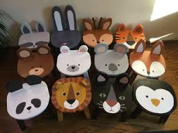 Woodland Animal Stool Orange Fox Hand Painted Wood Toddler Animal Stools Toddler Chair Kids Chairs