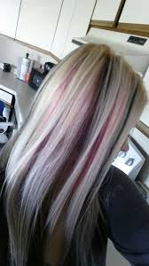 Blonde Brown Red Peek A Boo Hair Purple Blonde Hair Colored Hair Tips Hair Color Pink