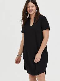 For this dress, you could use: Plus Size Black Crepe Scuba Knit Shift Dress Torrid