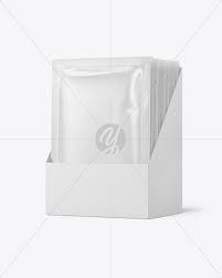 Glossy Sachets In Display Box Mockup In Sachet Mockups On Yellow Images Object Mockups