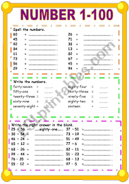 Number 1 100 Esl Worksheet By Sweetdreamja
