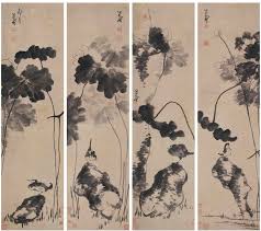 zhu da 朱耷 or bada shanren 八大山人 清朱耷荷石四屏 chinese painting chinese art painting inspiration