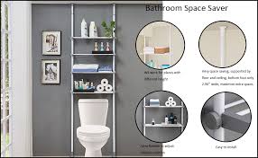 Arched space saver black space saving construction for bathroom applications. Amazon Com Allzone 4 Tier Bathroom Organizer Over The Toilet Shelf Storage Cabinet For Small Space No Drilling Easy To Assemble Pole Height Adjustable 92 116 Inch Black Kitchen Dining