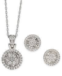 White 14kt solid gold swarovski earrings set necklace. Macy S 2 Pc Set Diamond Halo Heart Cluster Pendant Necklace Matching Stud Earrings 1 Ct T W In 10k White Gold Also In Round Square Reviews Jewelry Watches Macy S