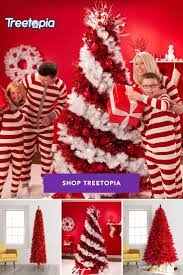 Celebrate Christmas With A Twist With These Red Artificial Christmas Trees Red Christmas Tree Tinsel Christmas Tree Red Christmas