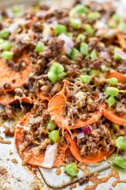 Prep Ahead Sweet Potato Nachos Meal Plan Addict Sweet Potato Nachos Ground Beef Sweet Potato Recipe Ground Pork Recipes