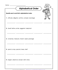Alphabetizing to the 3rd letter: Alphabetical Order D1 5th Grade Worksheet