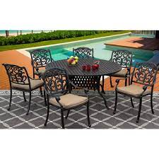60 round aluminum outdoor dining table. Flamingo Cast Aluminum Outdoor Patio 7pc Set 60 Inch Round Dining Table Series 3000 With Sunbrella