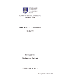 Nkve , ~ 5 minute driving to uitm shah alam, klang town, ~ 5 minute to shah alam town. Fillable Online Industrial Training Che690 Prepared By Norhasyimi Uitm Fax Email Print Pdffiller