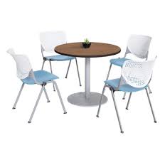 Kfi Studios Round Breakroom Table And Chair Set Size 29 H X 36 L X 36 W Top Finish Teak Black In 2020 Round Table Chairs Table Chair Sets Table Chairs