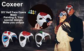 Diy decorated masquerade mask you can make in minutes. Amazon Com Coxeer Phantom Of The Opera Mask Diy White Mask Half Face Venetian Masquerade Mask For Halloween Mardi Gras Clothing