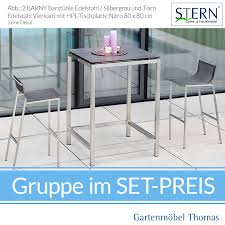 Design barhocker set in dunkelgrau kunstleder massiv buche (2er set). Stern Barny Set 2 Barhocker Bezug Silbergrau Stehtisch 80x80cm Edelstahl Online Kaufen Gartenmobel Thomas