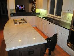 Bianca Perla Quartzite Island (Ogee Edge) with Brown Antique Satin Finish  Perimeter