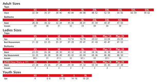 sizing chart for sporttek technical shirts dth endurance