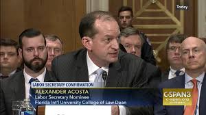 This comes after trump's original pick for labor secretary. Senator Tim Kaine D Va Exchange With Labor Sec Nominee Alexander Acosta On Jeffrey Epstein C Span Org